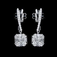 CLEARANCE BEST | Square Paved Dangling Diamond Earrings 14kt