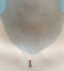 PREORDER | Fiery Orange Red Sapphire Bar Gemstones Diamond Necklace 14kt