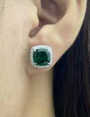 PREORDER | Cushion Green Emerald Stud Gemstones Diamond Earrings 14kt