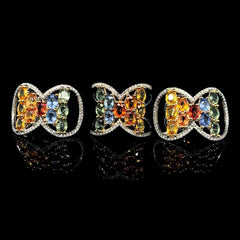 Rainbow Sapphire Diamond Jewelry Set 14kt