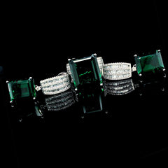 PREORDER | Large Green Emerald Baguette Gemstones Diamond Jewelry Set 14kt