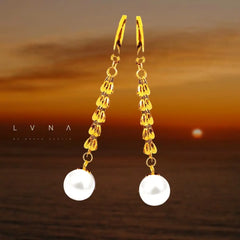 #LVNA2024 | 18K Golden Feather Pearl Drop Dangling Earrings