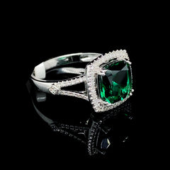 PREORDER | Green Emerald Halo Gemstones Diamond Ring 14kt