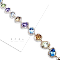 Golden Mixed Gemstones Cluster Eternity Diamond Bracelet 14kt