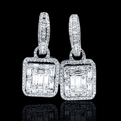 PREORDER | Emerald Baguette Paved Dangling Diamond Earrings 14kt