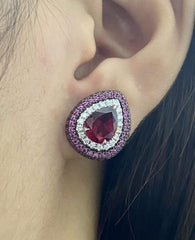 PREORDER | Pear Red Ruby Gemstones Diamond Earrings 14kt