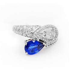 Pear Blue Sapphire Deco Gemstones Diamond Ring 14kt