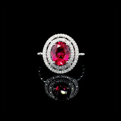 Oval Halo Red Ruby Gemstones Diamond Ring 14kt