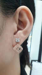 Three Way Wear Round Square Dangling Earrings 14kt Rose