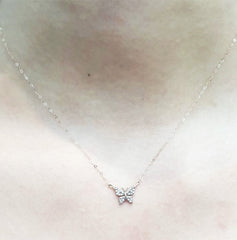 Rose Studded Butterfly Diamond Necklace 16-18” 18kt Chain
