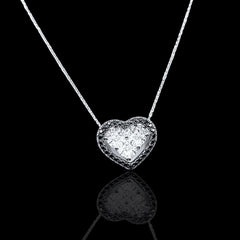 PREORDER | Invisible Setting Heart Black & White Diamond Necklace 14kt
