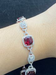 PREORDER | Red Ruby Cushion Gemstones Diamond Bracelet 14kt