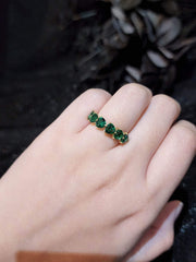 PREORDER | Golden Green Emerald Hearts Half Eternity Gemstones Diamond Ring 18kt