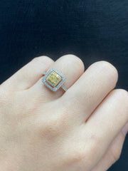 稀有黄色钻石光环钻石戒指 14kt 