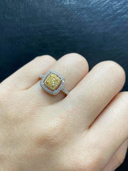 PREORDER | Cushion Halo Paved Yellow Diamond Ring 14kt