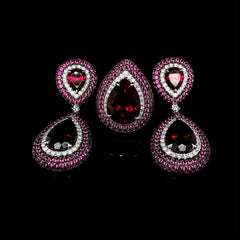 PREORDER | Pear Red Ruby Gemstones Diamond Dangling Jewelry Set 14kt