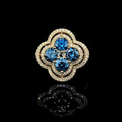 PREORDER | Golden Floral Clover Blue Colored Diamond Ring 14kt