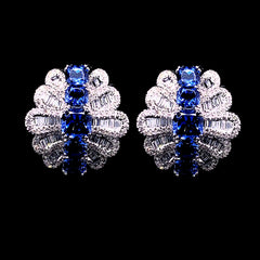 PREORDER | Blue Sapphire Cushion Deco Gemstones Diamond Earrings 14kt