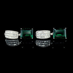 PREORDER | Large Green Emerald Baguette Gemstones Diamond Earrings 14kt