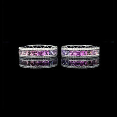 Hoop Pink Sapphire Gemstones Diamond Earrings 14kt