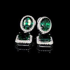 PREORDER | Duo Green Emerald Gemstones Diamond Earrings 14kt