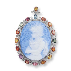#TheSALE | Rainbow Sapphire Cameo Diamond Necklace Pendant 14kt