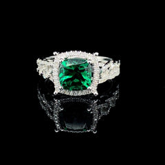链状绿色祖母绿钻石戒指 14kt