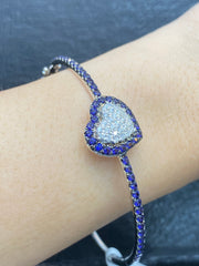 PREORDER | Blue Sapphire Heart Gemstones Diamond Bangle 14kt