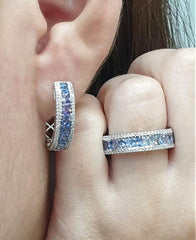 PREORDER | Blue Sapphire Half Eternity Gemstones Diamond Jewelry Set 14kt