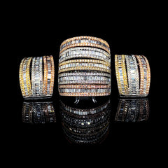 Baguette Layered Multi-Tone Statement Diamond Jewelry Set 14kt