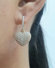 PREORDER | Golden Large Heart Paved Dangling Diamond Earrings 14kt