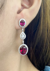 PREORDER | Oval Red Ruby Dangling Gemstones Diamond Earrings 14kt