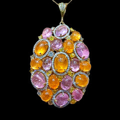 LVNA Signatures Estate Pink & Orange Opalite Yellow Diamond Cluster Brooch Pendant 14kt | Editor’s Pick