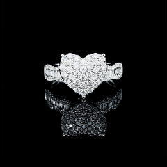 PREORDER | Heart Paved Baguette Diamond Ring 14kt