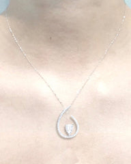 Overlap Leaf Studded Diamond Necklace 16-18” 18kt White Gold Chain