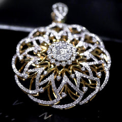 HKG | Large Golden Round Statement Paved Pendant Diamond Necklace 18kt