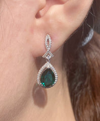 PREORDER | Pear Green Emerald Dangling Gemstones Diamond Earrings 14kt