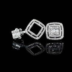 PREORDER | Multi-Wear Round Square Diamond Dangling Earrings 14kt
