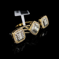 #BuyNow | Golden Cushion Baguette Diamond Jewelry Set 14kt