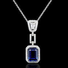 LVNA 선물 | 블루 사파이어 드롭 다이아몬드 목걸이 16-18" 18kt 화이트 골드 체인