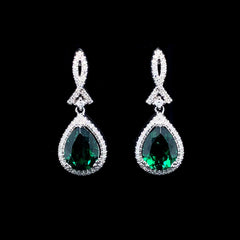 PREORDER | Pear Green Emerald Dangling Gemstones Diamond Earrings 14kt