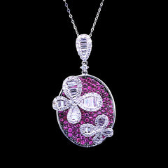 PREORDER | Floral Deco Pink Ruby Gemstones Diamond Necklace 14kt