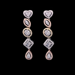 PREORDER | Multi-Tone Cluster Shape Dangling Diamond Earrings 14kt
