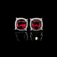 PREORDER | Cushion Red Ruby Gemstones Diamond Earrings 14kt
