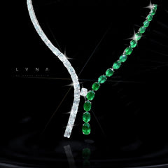 LVNA 签名大哥伦比亚绿色祖母绿双项圈钻石项链 18 克拉