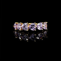 PREORDER | Amethyst Gemstones Heart Half Eternity Diamond Ring 18kt
