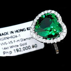 PREORDER | Heart Halo Green Emerald Gemstones Diamond Ring 14kt