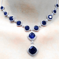 PREORDER | Grand Cushion Blue Sapphire Gemstones Diamond Necklace 14kt