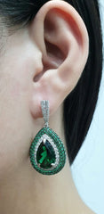 PREORDER | Large Green Emerald Teardrop Gemstones Diamond Earrings 14kt