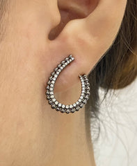 黑色珠子重叠钻石耳环 14kt